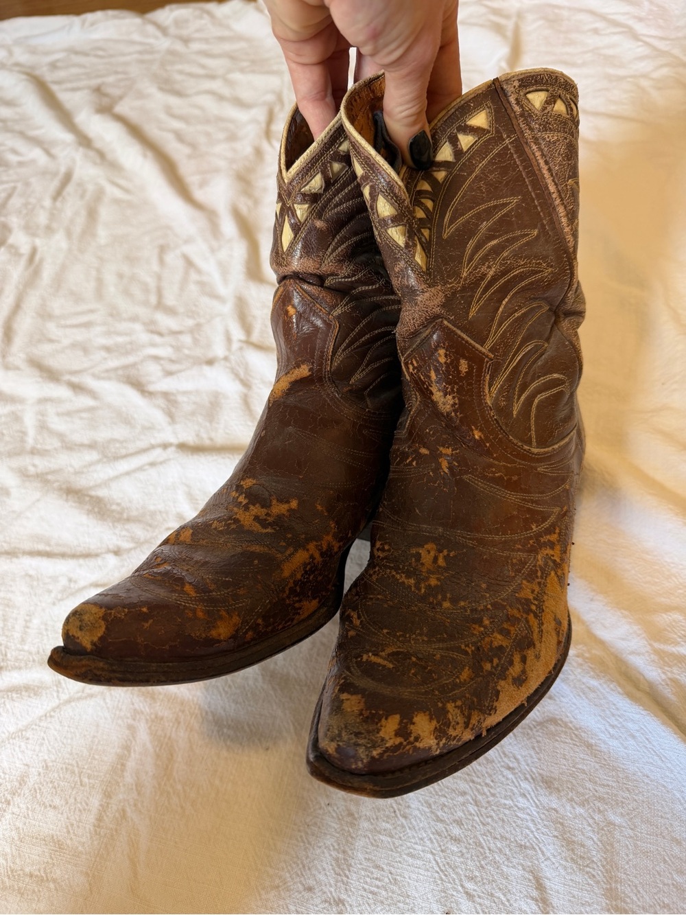 Women’s Distressed Brown Leather Western Ankle Boots